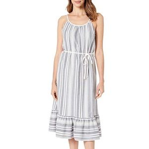 Vince Camuto Dobby Stripe Halter Midi Dress with Ruffle Hem